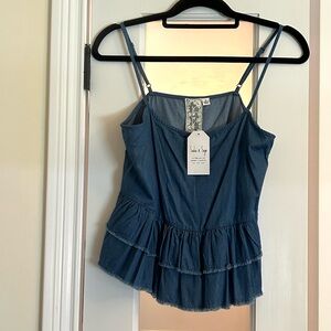 Sadie & Sage Denim Blue Ruffle Tank Top
